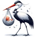 Tuxedo crane delivery of cute baby illustration