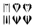 Tuxedo Icon. Wedding suits with bow tie and with necktie. isolate on white background