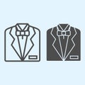 Tuxedo line and solid icon. Black mens jacket and bow tie. Wedding asset vector design concept, outline style pictogram