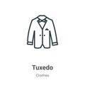 Tuxedo outline vector icon. Thin line black tuxedo icon, flat vector simple element illustration from editable clothes concept