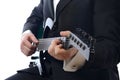 Tuxedo playing guitar Royalty Free Stock Photo