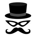 Tuxedo set with hat, mask and mustache.