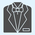 Tuxedo solid icon. Black mens jacket and bow tie. Wedding asset vector design concept, glyph style pictogram on white Royalty Free Stock Photo