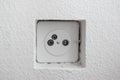 TV antenna socket outlets mounted inside apartment white wall. Close up shot, no people