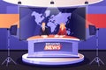 TV breaking news broadcasting, vector illustration. Live events, interview and media entertainment concept Royalty Free Stock Photo