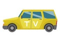 Tv broadcasting vehicle. Car for reporting news. Auto side view. Journalist transportation