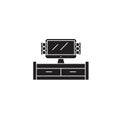 Tv cabinet black vector concept icon. Tv cabinet flat illustration, sign Royalty Free Stock Photo