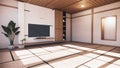 TV cabinet and shelf wall design zen interior of living room japanese style.3d rendering Royalty Free Stock Photo