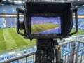 Tv camera in the football stadium before the game