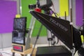 TV camera in the Studio. Teleprompter and professional high-definition video camera on a tripod