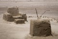 Tv and chair sand sculpture, Matarangi Beach, New Zealand Royalty Free Stock Photo