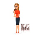 TV Correspondent Vector. Journalist Woman. TV Reporter Presenting News