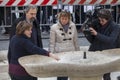 TV crew Italian national network. Fountain damaged by Dutch soccer fans Feyenoord. Rome