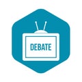 TV with the Debate inscription icon, simple style