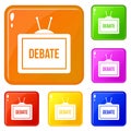 TV with the Debate inscription icons set vector color