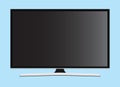 TV flat screen lcd, plasma, tv mock up. black blank HD monitor mockup. Modern video panel black flatscreen.Isolated on blue. Royalty Free Stock Photo