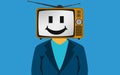 TV on the head of a man with smily face