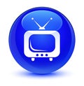 TV icon glassy blue round button Royalty Free Stock Photo