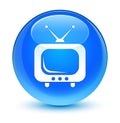 TV icon glassy cyan blue round button Royalty Free Stock Photo