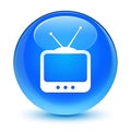 TV icon glassy cyan blue round button Royalty Free Stock Photo