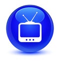 TV icon glassy blue round button Royalty Free Stock Photo