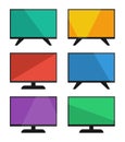 TV icon set, simple television design,  modern flat screen with shadow, isolated on white background, vector illustration. Royalty Free Stock Photo