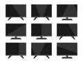 TV icon set, simple television design, monitor with long shadow, modern flat screen, black isolated on white background, vector il Royalty Free Stock Photo