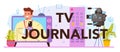 TV journalist typographic header. Television host in a studio Royalty Free Stock Photo