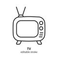 TV line icon. Retro TV symbol of television. Editable stroke Royalty Free Stock Photo