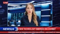 TV Live News Program with Female Presenter Reporting. Television Cable Channel Evening Show about