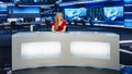 TV Live News Program with Professional Female Presenter Reporting. Television Cable Channel