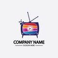 Tv Logo Design Media Technology Symbol Television,television media play logo design template vector,Emblem, Design Concept,