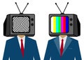 TV instead of a man head. Zombie people. Hypnotized person. Royalty Free Stock Photo