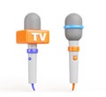 TV microphones 3d render icons. Reporter, stage or music studio mics for mass media, television news, broadcasts