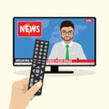 TV news anchor reporting breaking news on tv screen Royalty Free Stock Photo