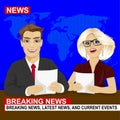 TV news anchors reporting breaking news sitting in studio Royalty Free Stock Photo