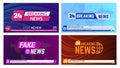 TV news banners. Breaking news banner headline, global news report backdrops. Television news broadcasting banners