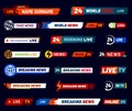 Tv news bar. Television broadcast banner. Vector set