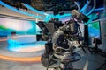 TV NEWS cast studio with camera and lights Royalty Free Stock Photo