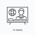 TV news flat line icon. Vector outline illustration of broadcast. Anchorman on television thin linear pictogram Royalty Free Stock Photo