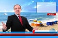 TV News screen with anchorman reporting latest news on coronavirus Covid-19 deconfinement Royalty Free Stock Photo