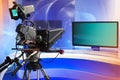 TV NEWS studio with camera and lights Royalty Free Stock Photo