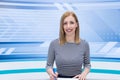 Beautiful newscaster ready for news Royalty Free Stock Photo