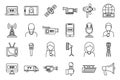 TV presenter interview icons set, outline style