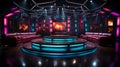 TV quiz show with lighting and audience seating. Generative AI. Royalty Free Stock Photo