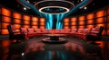 TV quiz show with lighting and audience seating. Generative AI. Royalty Free Stock Photo