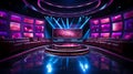 TV quiz show with lighting and audience seating. Generative AI. Royalty Free Stock Photo