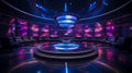 TV quiz show with lighting and audience seating. Generative AI. Royalty Free Stock Photo