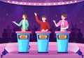 TV Quiz Show with Participants who Answer Questions and Will get Points From the Host on the Studio in Cartoon Illustration