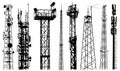 TV radio tower silhouette vector. Radio repeater isolated set on white background Royalty Free Stock Photo